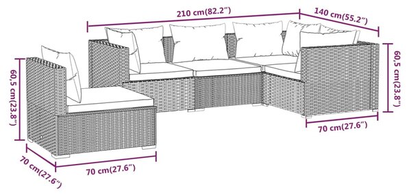 VidaXL Σαλόνι Κήπου 5 Τεμαχίων Καφέ από Συνθετικό Ρατάν με Μαξιλάρια