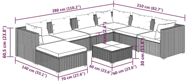 VidaXL Σαλόνι Κήπου Σετ 8 Τεμαχίων Καφέ Συνθετικό Ρατάν με Μαξιλάρια