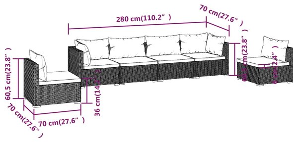 VidaXL Σαλόνι Κήπου Σετ 6 Τεμαχίων Καφέ Συνθετικό Ρατάν με Μαξιλάρια