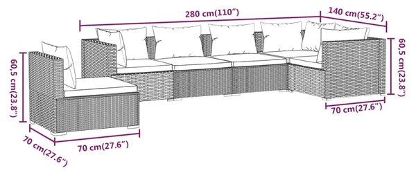 VidaXL Σαλόνι Κήπου 6 Τεμαχίων Γκρι από Συνθετικό Ρατάν με Μαξιλάρια