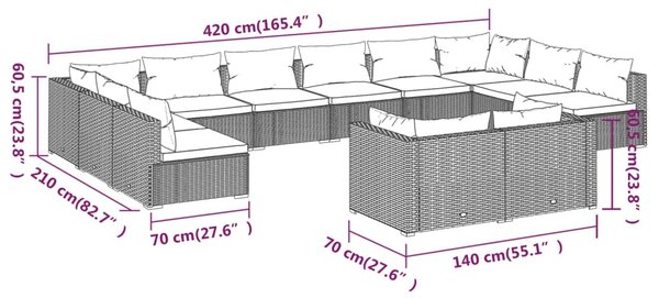 VidaXL Σαλόνι Κήπου 12 Τεμαχίων Καφέ από Συνθετικό Ρατάν με Μαξιλάρια