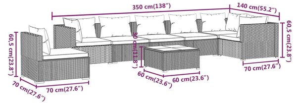 VidaXL Σαλόνι Κήπου Σετ 8 Τεμαχίων Καφέ Συνθετικό Ρατάν με Μαξιλάρια