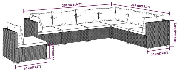VidaXL Σαλόνι Κήπου Σετ 7 Τεμαχίων Καφέ Συνθετικό Ρατάν με Μαξιλάρια