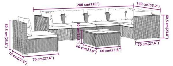 VidaXL Σαλόνι Κήπου 7 Τεμαχίων Μαύρο Συνθετικό Ρατάν με Μαξιλάρια