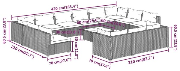 VidaXL Σαλόνι Κήπου 14 Τεμαχίων Καφέ Συνθετικό Ρατάν με Μαξιλάρια