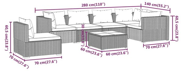 VidaXL Σαλόνι Κήπου Σετ 7 Τεμαχίων Καφέ Συνθετικό Ρατάν με Μαξιλάρια