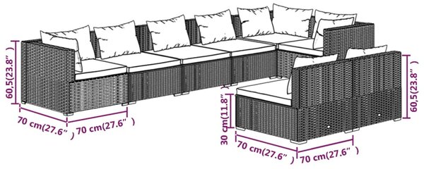 VidaXL Σαλόνι Κήπου Σετ 8 Τεμαχίων Καφέ Συνθετικό Ρατάν με Μαξιλάρια