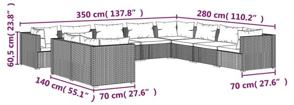 VidaXL Σαλόνι Κήπου 10 Τεμαχίων Γκρι από Συνθετικό Ρατάν με Μαξιλάρια