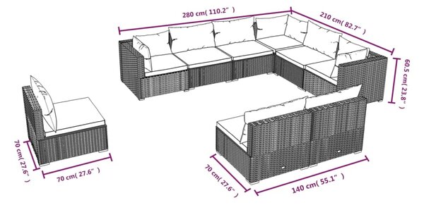 VidaXL Σαλόνι Κήπου Σετ 9 Τεμαχίων Καφέ Συνθετικό Ρατάν με Μαξιλάρια