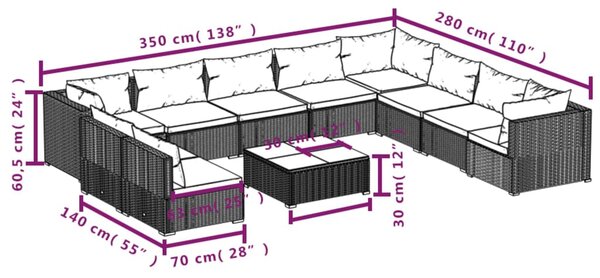 VidaXL Σαλόνι Κήπου 11 Τεμαχίων Γκρι από Συνθετικό Ρατάν με Μαξιλάρια