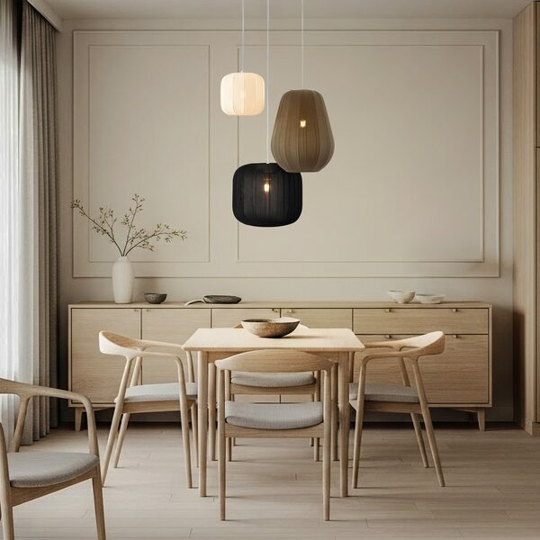 Lindby Κρεμαστό φωτιστικό Helin μαύρο/λευκό/γκρι, Ø 60 cm, 3 φώτα., ρυθμιζόμενος, Πολύχρωμο, Σαλόνι / τραπεζαρία, Ύφασμα / Κλωστοϋφαντουργία, Σκανδιναβικό
