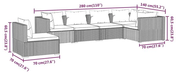 VidaXL Σαλόνι Κήπου Σετ 6 Τεμαχίων Καφέ Συνθετικό Ρατάν με Μαξιλάρια