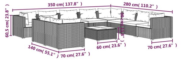 VidaXL Σαλόνι Κήπου 11 Τεμαχίων Καφέ από Συνθετικό Ρατάν με Μαξιλάρια