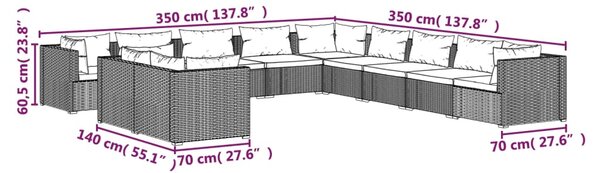 VidaXL Σαλόνι Κήπου Σετ 11 Τεμαχίων Μαύρο Συνθετικό Ρατάν με Μαξιλάρια