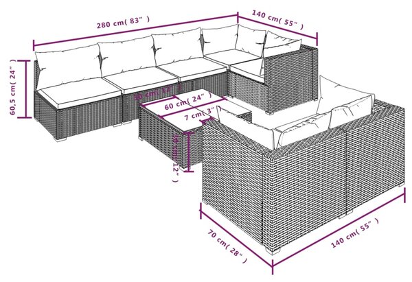VidaXL Σαλόνι Κήπου 8 Τεμαχίων Μαύρο από Συνθετικό Ρατάν με Μαξιλάρια