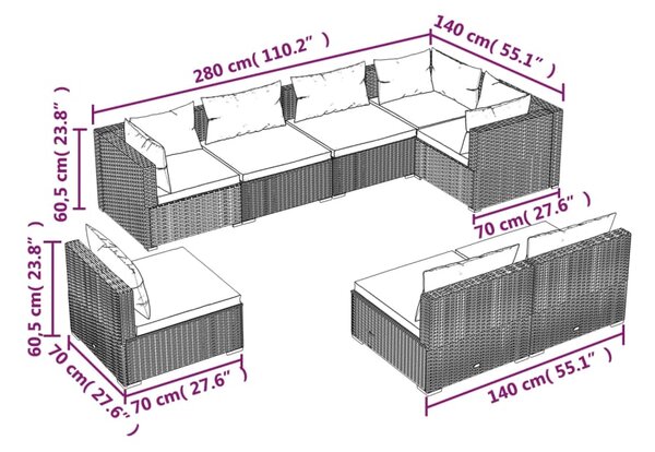 VidaXL Σαλόνι Κήπου 8 Τεμαχίων Μαύρο από Συνθετικό Ρατάν με Μαξιλάρια