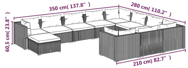 VidaXL Σαλόνι Κήπου Σετ 11 Τεμαχίων Καφέ Συνθετικό Ρατάν με Μαξιλάρια