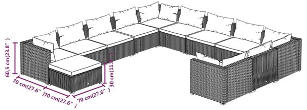 VidaXL Σαλόνι Κήπου Σετ 12 Τεμαχίων Γκρι Συνθετικό Ρατάν με Μαξιλάρια