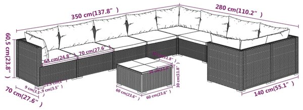 VidaXL Σαλόνι Κήπου 10 Τεμαχίων Μαύρο Συνθετικό Ρατάν με Μαξιλάρια