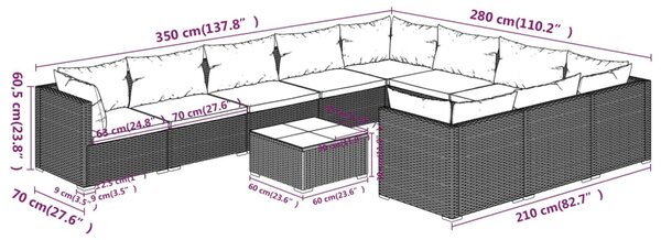 VidaXL Σαλόνι Κήπου Σετ 11 Τεμαχίων Καφέ Συνθετικό Ρατάν με Μαξιλάρια