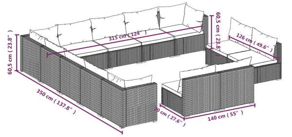 VidaXL Σαλόνι Κήπου 13 Τεμαχίων Καφέ από Συνθετικό Ρατάν με Μαξιλάρια