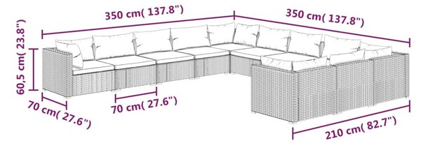 VidaXL Σαλόνι Κήπου Σετ 11 Τεμαχίων Καφέ Συνθετικό Ρατάν με Μαξιλάρια