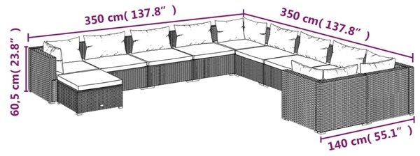 VidaXL Σαλόνι Κήπου 11 Τεμαχίων Καφέ Συνθετικό Ρατάν με Μαξιλάρια