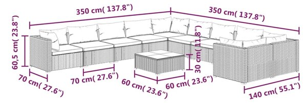 VidaXL Σαλόνι Κήπου Σετ 11 Τεμαχίων Καφέ Συνθετικό Ρατάν με Μαξιλάρια