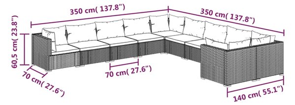 VidaXL Σαλόνι Κήπου Σετ 10 Τεμαχίων Καφέ Συνθετικό Ρατάν με Μαξιλάρια