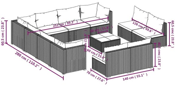 VidaXL Σαλόνι Κήπου 12 Τεμαχίων Καφέ από Συνθετικό Ρατάν με Μαξιλάρια
