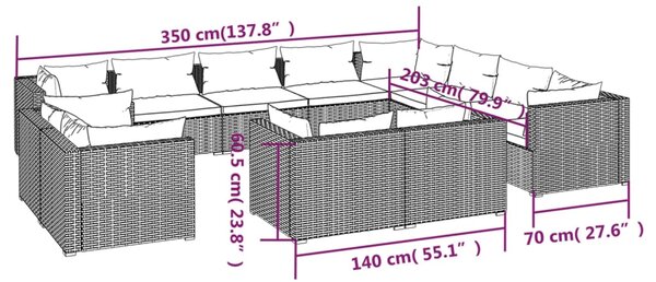 VidaXL Σαλόνι Κήπου 12 Τεμαχίων Καφέ από Συνθετικό Ρατάν με Μαξιλάρια