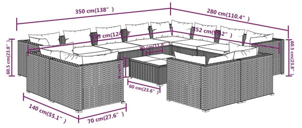 VidaXL Σαλόνι Κήπου 13 Τεμαχίων Μαύρο Συνθετικό Ρατάν με Μαξιλάρια