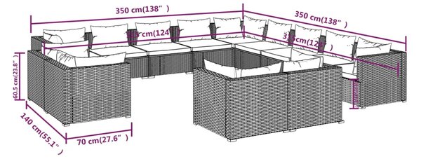 VidaXL Σαλόνι Κήπου Σετ 13 Τεμαχίων Μαύρο Συνθετικό Ρατάν με Μαξιλάρια
