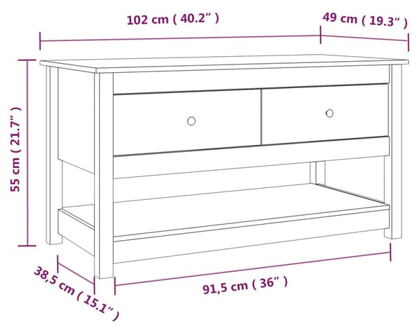 VidaXL Τραπεζάκι Σαλονιού Μαύρο 102x49x55 εκ. από Μασίφ Ξύλο Πεύκου