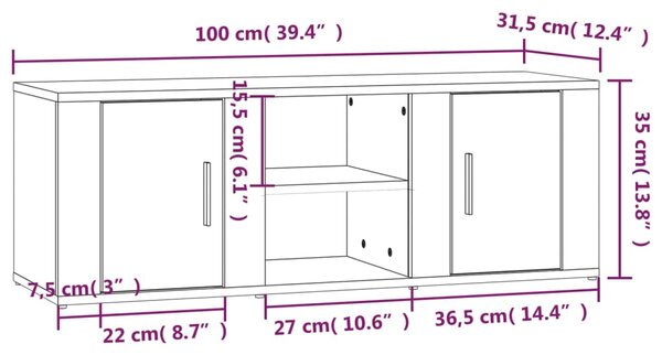 VidaXL Έπιπλο Τηλεόρασης Μαύρο 100x31,5x35εκ. Επεξ. Επεξεργασμένο Ξύλο