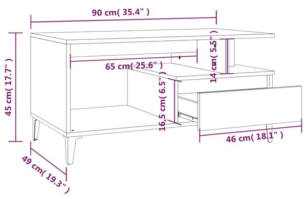 VidaXL Τραπεζάκι Σαλονιού Καπνιστή Δρυς 90x49x45 εκ. Επεξεργασμ. Ξύλο