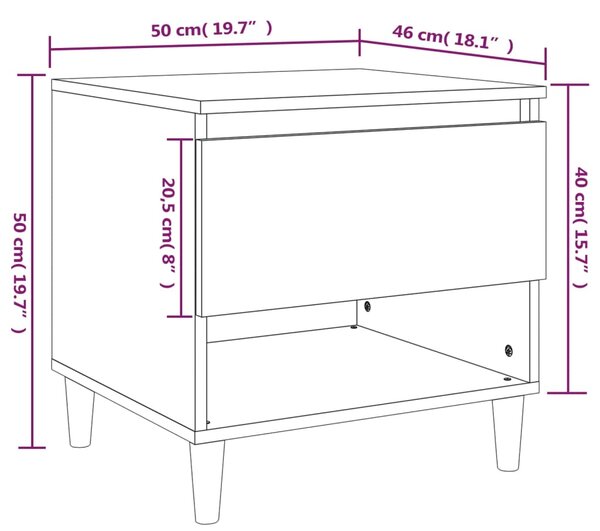 VidaXL Κομοδίνο Λευκό 50 x 46 x 50 εκ. από Επεξεργασμένο Ξύλο