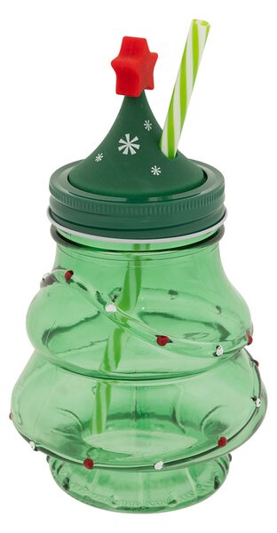 Χριστουγεννιάτικο Ποτήρι Με Καλαμάκι 500ml A-S Xmas Tree Green 208690
