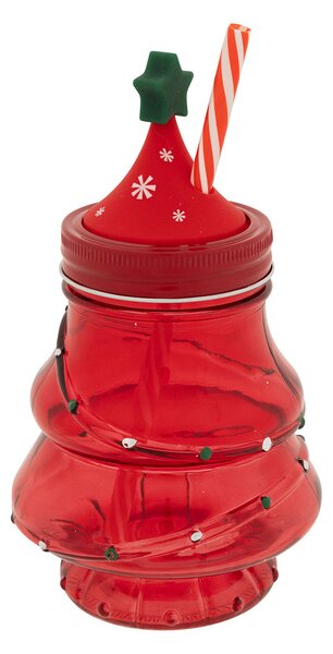Χριστουγεννιάτικο Ποτήρι Με Καλαμάκι 500ml A-S Xmas Tree Red 208690