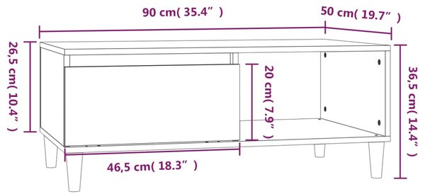 VidaXL Τραπεζάκι Σαλονιού Γκρι Σκυρ. 90x50x36,5 εκ. Επεξεργ. Ξύλο