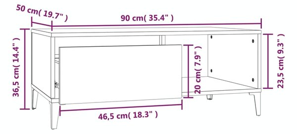 VidaXL Τραπεζάκι Σαλονιού Γκρι Σκυροδ. 90x50x36,5 εκ. Επεξεργ. Ξύλο