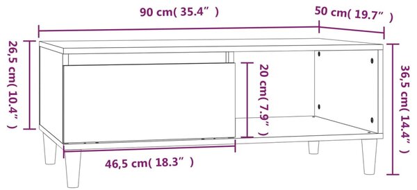 VidaXL Τραπεζάκι Σαλονιού Καπνιστή Δρυς 90x50x36,5 εκ. Επεξεργ. Ξύλο