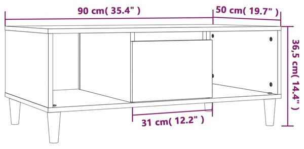 VidaXL Τραπεζάκι Σαλονιού Γκρι Sonoma 90x50x36,5εκ. Επεξεργασμένο Ξύλο