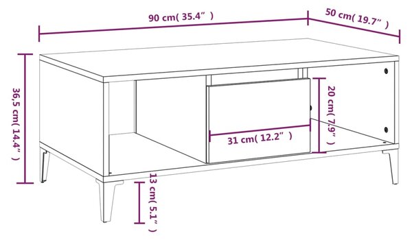 VidaXL Τραπεζάκι Σαλονιού Γκρι Σκυρ. 90x50x36,5 εκ. Επεξεργ. Ξύλο