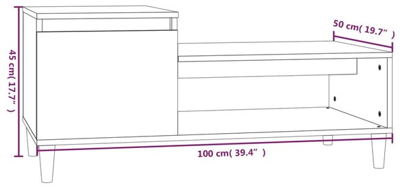 VidaXL Τραπεζάκι Σαλονιού Γυαλ. Λευκό 100x50x45 εκ. Επεξεργ. Ξύλο