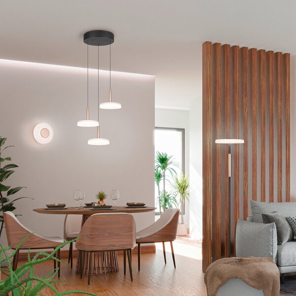 Trio Lighting Φωτιστικό τοίχου LED Celeste, καφέ/λευκό, Ø 22 cm γυαλί με δυνατότητα ρύθμισης, ρυθμιζόμενος, Καφέ / Σκουριάς, Σαλόνι / τραπεζαρία, Γυαλί, σύγχρονο
