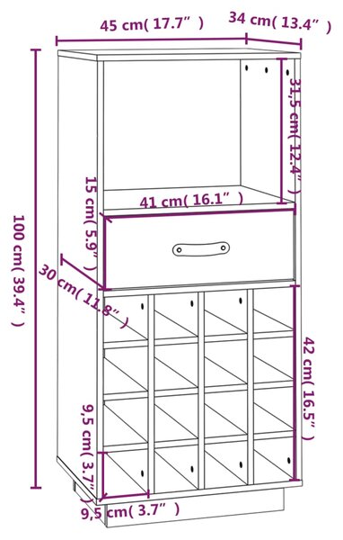 VidaXL Κάβα Κρασιών Μελί 45 x 34 x 100 εκ. από Μασίφ Ξύλο Πεύκου