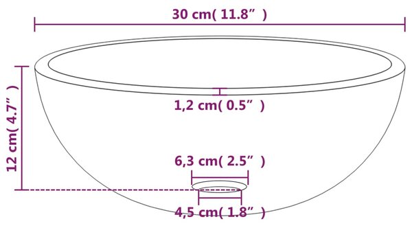 VidaXL Νιπτήρας 30 x 12 εκ. Χρώμα Χρυσού από Ψημένο Γυαλί