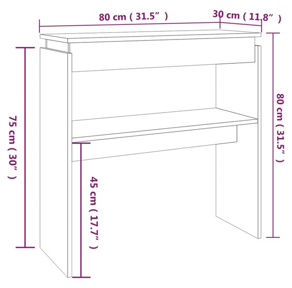 VidaXL Τραπέζι Κονσόλα Καφέ Δρυς 80 x 30 x 80 εκ. Επεξεργασμένο Ξύλο