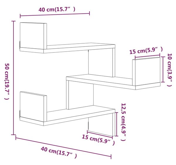 VidaXL Γωνιακές Ραφιέρες Τοίχου 2 τεμ Γκρι Sonoma 40x40x50εκ Επ. Ξύλο